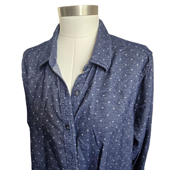 Lands End Womens Button-Up Shirt Blue With White Polka Dot Print Size 22 CM2013 - Picture 2 of 8